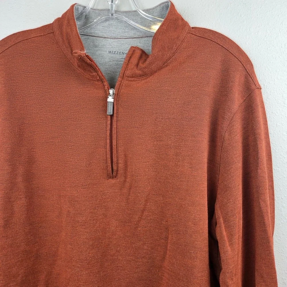 Mizzen+Main Mens Quarter Zip Pullover Burnt Orange Heather Large Size Mock Neck